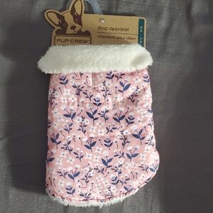 Pup Crew Pink Floral Quilted Dog Jacket with Faux Fur Collar